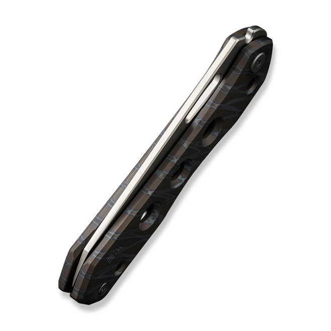 WE Vision R Folding Knife Tiger Stripe Flamed Titanium Handle 20CV Reverse Tanto Plain Edge Silver Bead Blast Finish WE21031-6 8 WE Vision R Folding Knife Tiger Stripe Flamed Titanium Handle 20CV Reverse Tanto Plain Edge Silver Bead Blast Finish WE21031-6 - Image 6