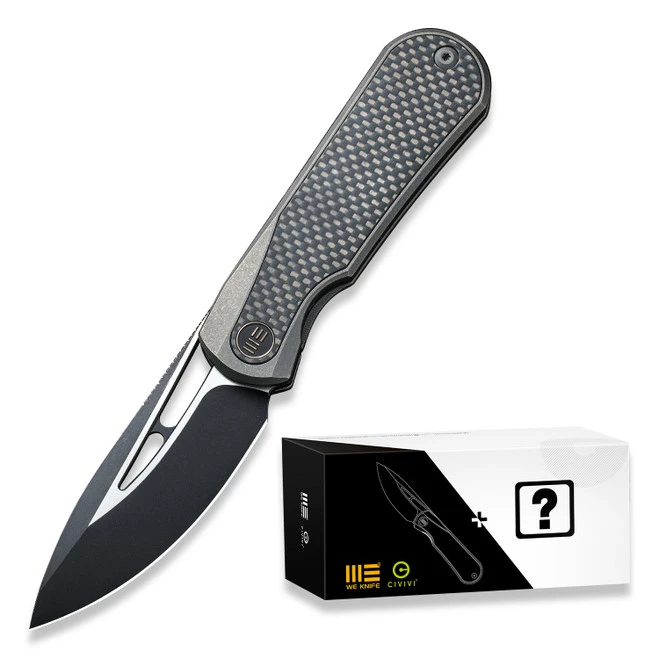 Mystery Box - WE Baloo Flipper Folding Knife Black/Gray Titanium/Twill Carbon Fiber Inlay Handle 20CV Drop Point Plain Edge Black/Satin Flat Finish WE21033-2 4 Mystery Box - WE Baloo Flipper Folding Knife Black/Gray Titanium/Twill Carbon Fiber Inlay Handle 20CV Drop Point Plain Edge Black/Satin Flat Finish WE21033-2 - Image 2