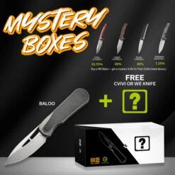 Mystery Box - WE Baloo Flipper Folding Knife Gray/Dark Green Titanium/Micarta Inlay Handle 20CV Drop Point Plain Edge Silver Bead Blast Finish WE21033-4