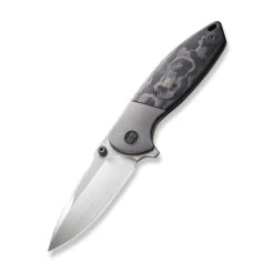 WE Nitro Mini Folding Knife Gray Titanium/Marble Carbon Fiber Inlay Handle 20CV Drop Point Plain Edge Hand Rubbed Satin Finish WE22015-1