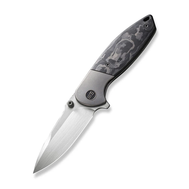 WE Nitro Mini Folding Knife Gray Titanium/Marble Carbon Fiber Inlay Handle 20CV Drop Point Plain Edge Hand Rubbed Satin Finish WE22015-1 3 WE Nitro Mini Folding Knife Gray Titanium/Marble Carbon Fiber Inlay Handle 20CV Drop Point Plain Edge Hand Rubbed Satin Finish WE22015-1