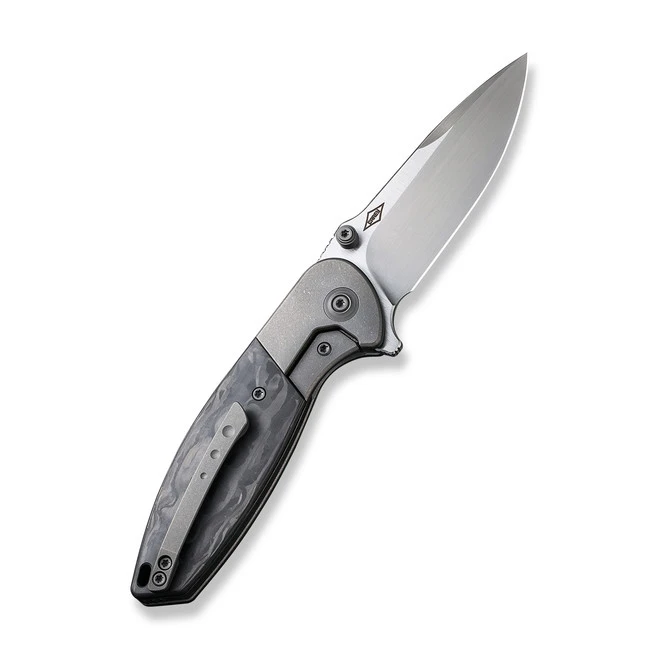 WE Nitro Mini Folding Knife Gray Titanium/Marble Carbon Fiber Inlay Handle 20CV Drop Point Plain Edge Hand Rubbed Satin Finish WE22015-1 4 WE Nitro Mini Folding Knife Gray Titanium/Marble Carbon Fiber Inlay Handle 20CV Drop Point Plain Edge Hand Rubbed Satin Finish WE22015-1 - Image 2
