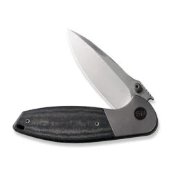 WE Nitro Mini Folding Knife Gray Titanium/Black Linen Micarta Handle 20CV Drop Point Hand Rubbed Satin Finish WE22015-3 -We Knife WE22015 3 Nitro Mini 3 09192.1669663647