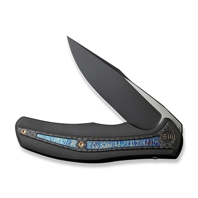 WE Zonda Folding Knife Titanium/Twill Carbon Fiber/Flamed Titanium Inlay Handle 20CV Clip Point Plain Edge Black Stonewash/Satin Flat Finish WE22016-1 5 WE Zonda Folding Knife Titanium/Twill Carbon Fiber/Flamed Titanium Inlay Handle 20CV Clip Point Plain Edge Black Stonewash/Satin Flat Finish WE22016-1 - Image 3