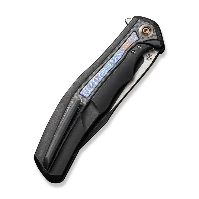 WE Zonda Folding Knife Titanium/Twill Carbon Fiber/Flamed Titanium Inlay Handle 20CV Clip Point Plain Edge Black Stonewash/Satin Flat Finish WE22016-1 7 WE Zonda Folding Knife Titanium/Twill Carbon Fiber/Flamed Titanium Inlay Handle 20CV Clip Point Plain Edge Black Stonewash/Satin Flat Finish WE22016-1 - Image 5