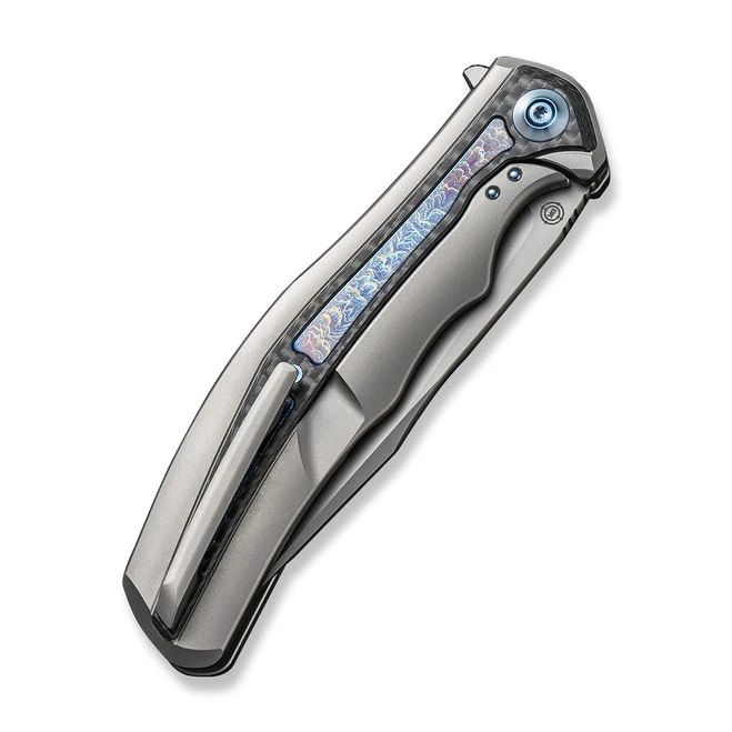 WE Zonda Folding Knife Gray Titanium/Twill Carbon Fiber/Flamed Titanium Inlay Handle 20CV Clip Point Plain Edge Silver Bead Blast Finish WE22016-2 7 WE Zonda Folding Knife Gray Titanium/Twill Carbon Fiber/Flamed Titanium Inlay Handle 20CV Clip Point Plain Edge Silver Bead Blast Finish WE22016-2 - Image 5