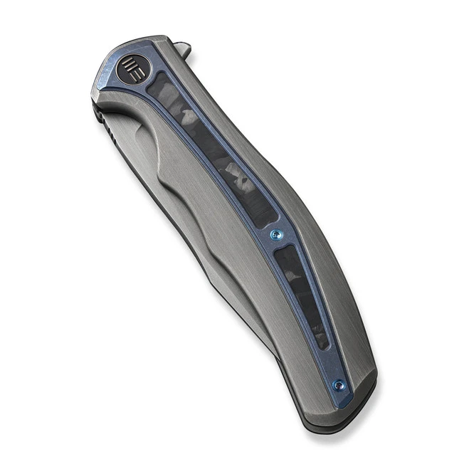 WE Zonda Folding Knife Black Titanium/Titanium Marble Carbon Fiber Inlay Handle 20CV Clip Point Plain Edge Gray Hand Rubbed Finish WE22016-4 6 WE Zonda Folding Knife Black Titanium/Titanium Marble Carbon Fiber Inlay Handle 20CV Clip Point Plain Edge Gray Hand Rubbed Finish WE22016-4 - Image 4