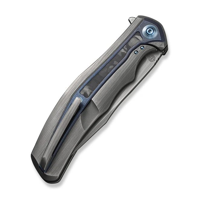 WE Zonda Folding Knife Black Titanium/Titanium Marble Carbon Fiber Inlay Handle 20CV Clip Point Plain Edge Gray Hand Rubbed Finish WE22016-4 7 WE Zonda Folding Knife Black Titanium/Titanium Marble Carbon Fiber Inlay Handle 20CV Clip Point Plain Edge Gray Hand Rubbed Finish WE22016-4 - Image 5