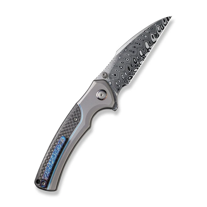 WE Ziffius Folding Knife Gray/Blue Titanium/Twill Carbon Fiber Inlay Handle Damasteel Wharncliffe Plain Edge Limited Edition WE22024A-DS1 4 WE Ziffius Folding Knife Gray/Blue Titanium/Twill Carbon Fiber Inlay Handle Damasteel Wharncliffe Plain Edge Limited Edition WE22024A-DS1 - Image 2