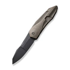 WE Solid Folding Knife Polished Bronze Titanium Handle 20CV Plain Edge Black Stonewash Finish WE22028-3