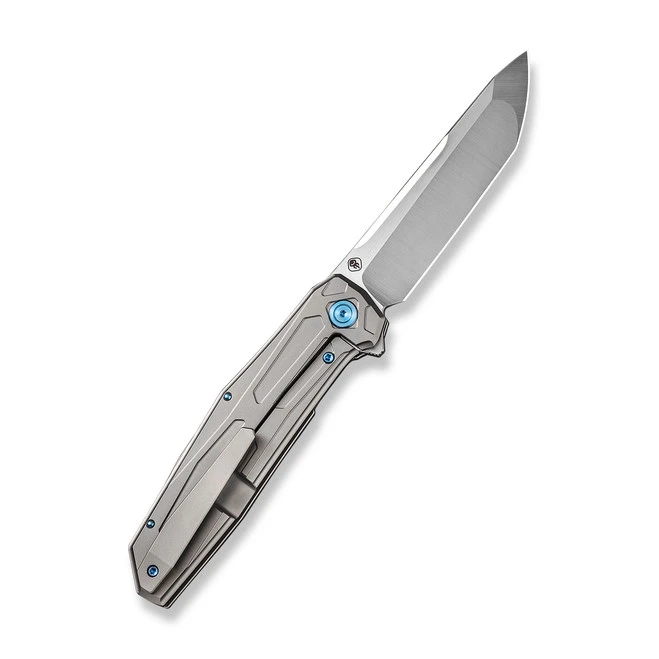 WE Shadowfire Folding Knife Gray Titanium Handle 20CV Tanto Plain Edge Hand Polished Satin Finish WE22035-2 3 WE Shadowfire Folding Knife Gray Titanium Handle 20CV Tanto Plain Edge Hand Polished Satin Finish WE22035-2