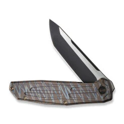 WE Shadowfire Folding Knife Tiger Stripe Flame Titanium Handle 20CV Tanto Plain Edge Black Stonewash/Satin Flat Finish WE22035-4 -We Knife WE22035 4 Shadowfire 3 01682.1687289849