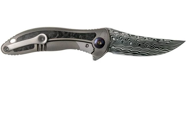 WE Knife 912CF-DS1 Synergy2 Damasteel Shredded Carbon Fibre Pocket Knife, Jim O’Young Design 4 WE Knife 912CF-DS1 Synergy2 Damasteel Shredded Carbon Fibre Pocket Knife, Jim O’Young Design - Image 2