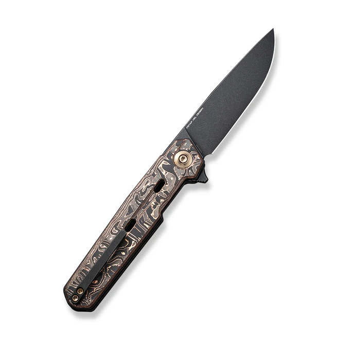 WE Navo Folding Knife Black/Copper Foil Carbon Fiber Handle 20CV Drop Point Plain Edge Black Stonewash Finish WE22026-5 4 WE Navo Folding Knife Black/Copper Foil Carbon Fiber Handle 20CV Drop Point Plain Edge Black Stonewash Finish WE22026-5 - Image 2