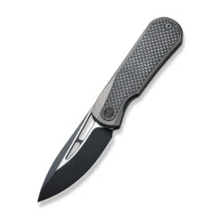 WE Baloo Flipper Folding Knife Black/Gray Titanium/Twill Carbon Fiber Inlay Handle 20CV Drop Point Plain Edge Black/Satin Flat Finish WE21033-2