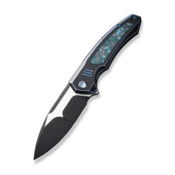 WE Hyperactive Folding Knife Blue/Black Titanium Arctic Storm Fat Carbon Fiber Handle Vanax Drop Point Plain Edge Black Stonewash/Satin Finish WE23030-3