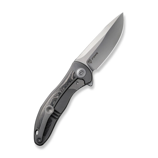 WE Synergy 2v2 Folding Knife Titanium/Shredded Carbon Fiber Handle 20CV Drop Point Plain Edge Bead Blast Finish WE18046CF-1 4 WE Synergy 2v2 Folding Knife Titanium/Shredded Carbon Fiber Handle 20CV Drop Point Plain Edge Bead Blast Finish WE18046CF-1 - Image 2