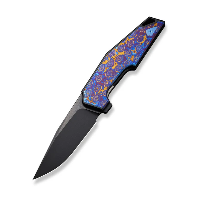 WE OAO Folding Knife Black/Purple/Gold/Blue Titanium/Timascus Handle 20CV Clip Point Plain Edge Black Stonewash Bevels/Black Brushed Flats Finish WE23001-4 4 WE OAO Folding Knife Black/Purple/Gold/Blue Titanium/Timascus Handle 20CV Clip Point Plain Edge Black Stonewash Bevels/Black Brushed Flats Finish WE23001-4 - Image 2