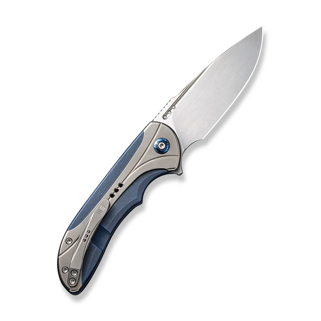 WE Equivik Folding Knife Blue Polished Bead Blast Titanium Handle 20CV Drop Point Plain Edge Hand Rubbed Satin Finish WE23020-3 4 WE Equivik Folding Knife Blue Polished Bead Blast Titanium Handle 20CV Drop Point Plain Edge Hand Rubbed Satin Finish WE23020-3 - Image 2