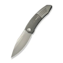 WE Sine Wave Folding Knife Gray Hand Rubbed Satin Titanium Handle M390 Plain Edge Stonewash Finish WE23069B-2