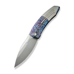 WE Sine Wave Folding Knife Flamed Satin Titanium Handle M390 Plain Edge Polished Beadblast Finish WE23069B-4