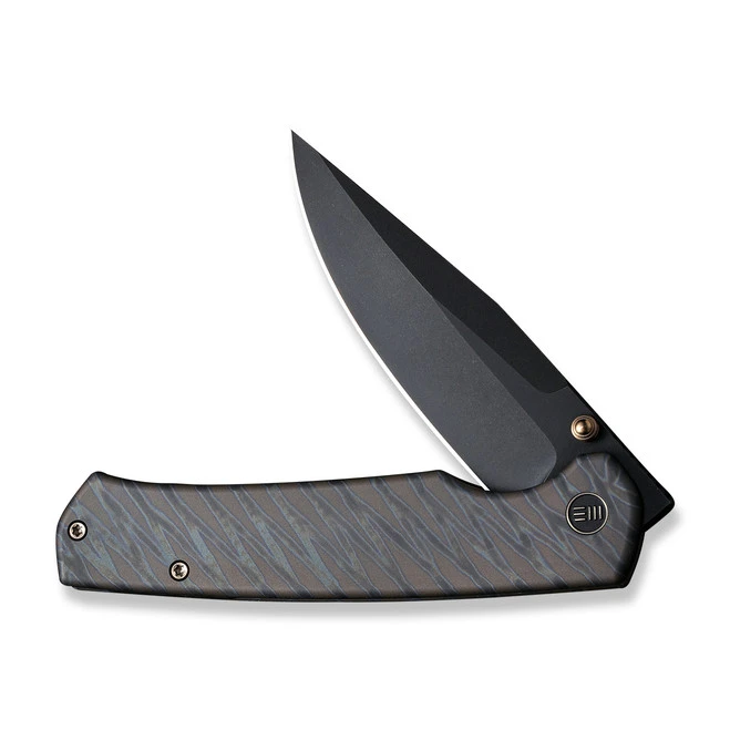 WE Evoke Folding Knife Tiger Striped Pattern Flamed Titanium Handle 20CV Clip Point Plain Edge Black Stonewash Finish WE21046-4 5 WE Evoke Folding Knife Tiger Striped Pattern Flamed Titanium Handle 20CV Clip Point Plain Edge Black Stonewash Finish WE21046-4 - Image 3