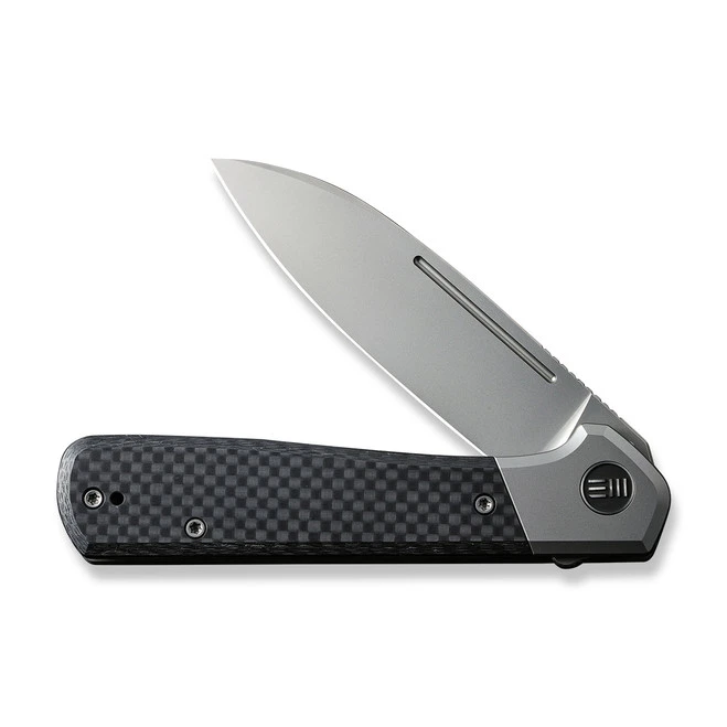 WE Soothsayer Folding Knife Gray Titanium/Black Carbon Fiber Inlay Handle 20CV Drop Point Plain Edge Silver Bead Blast Finish WE20050-1 8 WE Soothsayer Folding Knife Gray Titanium/Black Carbon Fiber Inlay Handle 20CV Drop Point Plain Edge Silver Bead Blast Finish WE20050-1 - Image 6