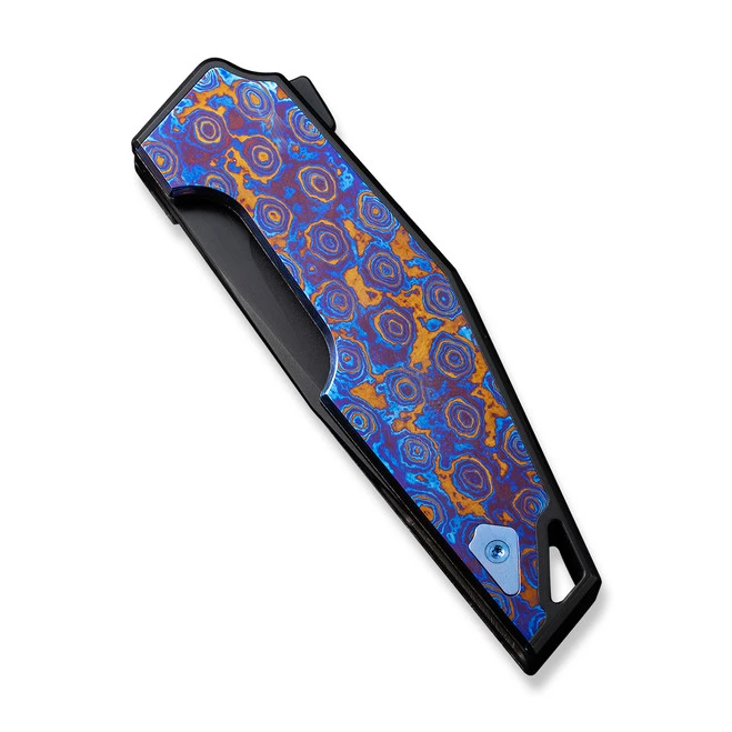 WE OAO Folding Knife Black/Purple/Gold/Blue Titanium/Timascus Handle 20CV Clip Point Plain Edge Black Stonewash Bevels/Black Brushed Flats Finish WE23001-4 7 WE OAO Folding Knife Black/Purple/Gold/Blue Titanium/Timascus Handle 20CV Clip Point Plain Edge Black Stonewash Bevels/Black Brushed Flats Finish WE23001-4 - Image 5