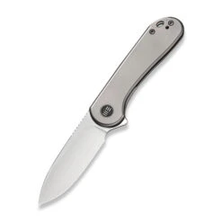 WE Elementum Folding Knife Gray Titanium Handle 20CV Plain Edge Satin Finish WE18062X-1