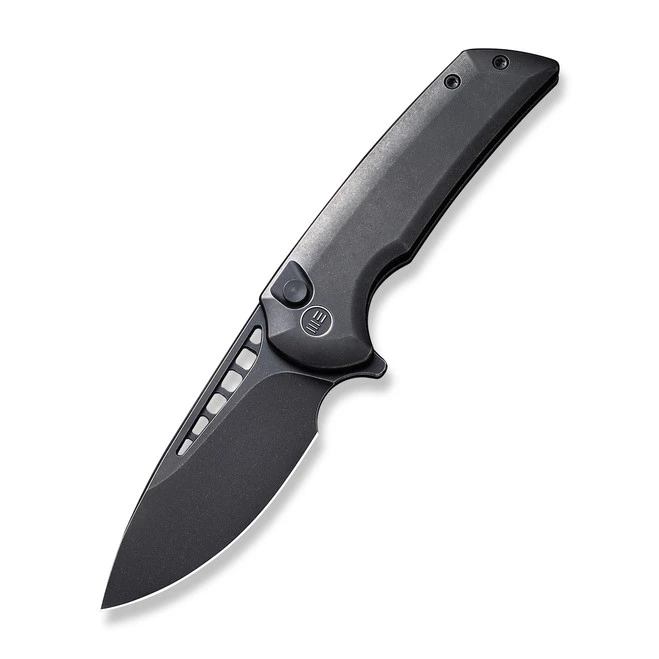 WE Mini Malice Folding Knife Black Titanium Handle 20CV Drop Point Plain Edge Black Stonewash Finish WE054BL-1 3 WE Mini Malice Folding Knife Black Titanium Handle 20CV Drop Point Plain Edge Black Stonewash Finish WE054BL-1