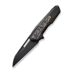 WE Falcaria Folding Knife Black/Copper Titanium Copper Foil Carbon Fiber Handle 20CV Wharncliffe Plain Edge Black Stonewash Finish WE23012B-2