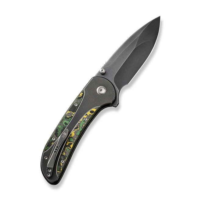 WE Zizzit Folding Knife Gray/Black/Yellow/Green Titanium Toxic Storm Fat Carbon Fiber Handle 20CV Drop Point Plain Edge Polished Gray Finish WE23031-4 4 WE Zizzit Folding Knife Gray/Black/Yellow/Green Titanium Toxic Storm Fat Carbon Fiber Handle 20CV Drop Point Plain Edge Polished Gray Finish WE23031-4 - Image 2