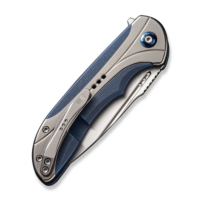 WE Equivik Folding Knife Blue Polished Bead Blast Titanium Handle 20CV Drop Point Plain Edge Hand Rubbed Satin Finish WE23020-3 7 WE Equivik Folding Knife Blue Polished Bead Blast Titanium Handle 20CV Drop Point Plain Edge Hand Rubbed Satin Finish WE23020-3 - Image 5