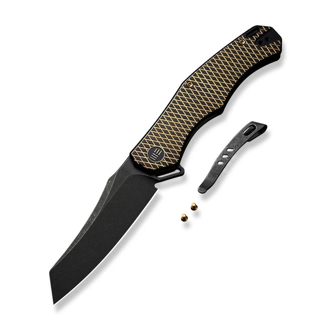 WE RekkeR Folding Knife Gold/Black Titanium Handle 20CV Reverse Tanto Plain Edge Black Stonewash Finish WE22010G-3 4 WE RekkeR Folding Knife Gold/Black Titanium Handle 20CV Reverse Tanto Plain Edge Black Stonewash Finish WE22010G-3 - Image 2