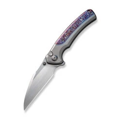 WE Ziffius Folding Knife Gray/Blue Titanium Handle 20CV Wharncliffe Plain Edge Hand Rubbed Satin Finish WE22024D-4