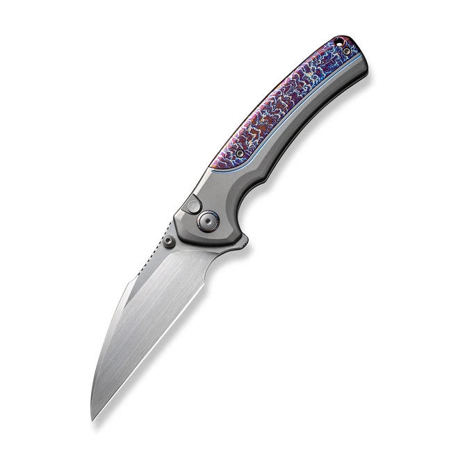 WE Ziffius Folding Knife Gray/Blue Titanium Handle 20CV Wharncliffe Plain Edge Hand Rubbed Satin Finish WE22024D-4 3 WE Ziffius Folding Knife Gray/Blue Titanium Handle 20CV Wharncliffe Plain Edge Hand Rubbed Satin Finish WE22024D-4