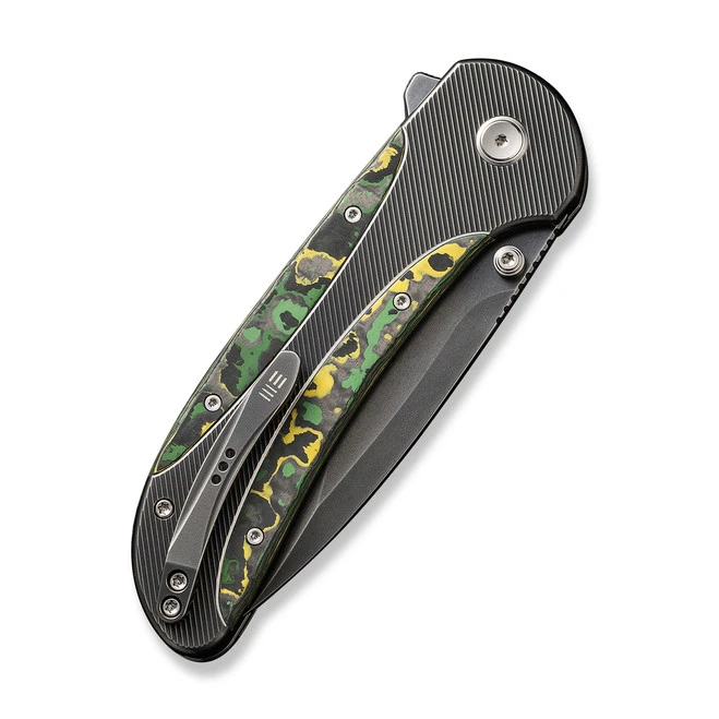WE Zizzit Folding Knife Gray/Black/Yellow/Green Titanium Toxic Storm Fat Carbon Fiber Handle 20CV Drop Point Plain Edge Polished Gray Finish WE23031-4 7 WE Zizzit Folding Knife Gray/Black/Yellow/Green Titanium Toxic Storm Fat Carbon Fiber Handle 20CV Drop Point Plain Edge Polished Gray Finish WE23031-4 - Image 5