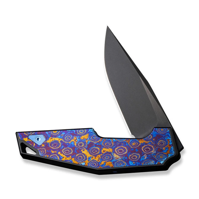 WE OAO Folding Knife Black/Purple/Gold/Blue Titanium/Timascus Handle 20CV Clip Point Plain Edge Black Stonewash Bevels/Black Brushed Flats Finish WE23001-4 6 WE OAO Folding Knife Black/Purple/Gold/Blue Titanium/Timascus Handle 20CV Clip Point Plain Edge Black Stonewash Bevels/Black Brushed Flats Finish WE23001-4 - Image 4