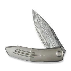 WE Sine Wave Folding Knife Polished Bead Blast/Satin Titanium Handle Fafnir Damasteel Plain Edge WE23069B-DS1 -We Knife dss 2 10427.1727171837