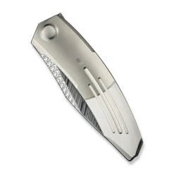 WE Sine Wave Folding Knife Polished Bead Blast/Satin Titanium Handle Fafnir Damasteel Plain Edge WE23069B-DS1 -We Knife dss 3 98872.1727171836