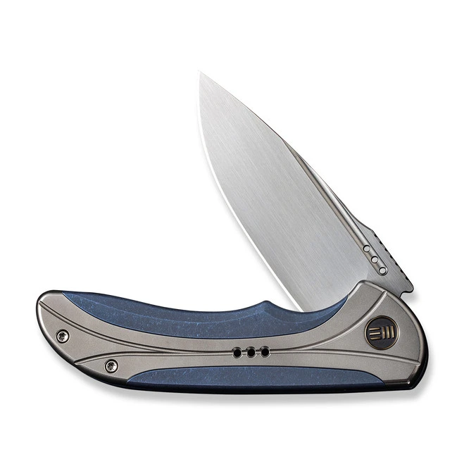 WE Equivik Folding Knife Blue Polished Bead Blast Titanium Handle 20CV Drop Point Plain Edge Hand Rubbed Satin Finish WE23020-3 5 WE Equivik Folding Knife Blue Polished Bead Blast Titanium Handle 20CV Drop Point Plain Edge Hand Rubbed Satin Finish WE23020-3 - Image 3