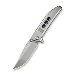 WE Ezinta Folding Knife Polished Bead Blast Titanium Handle M390 Plain Edge Polished Bead Blast Finish WE22041-2