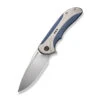 WE Equivik Folding Knife Blue Polished Bead Blast Titanium Handle 20CV Drop Point Plain Edge Hand Rubbed Satin Finish WE23020-3