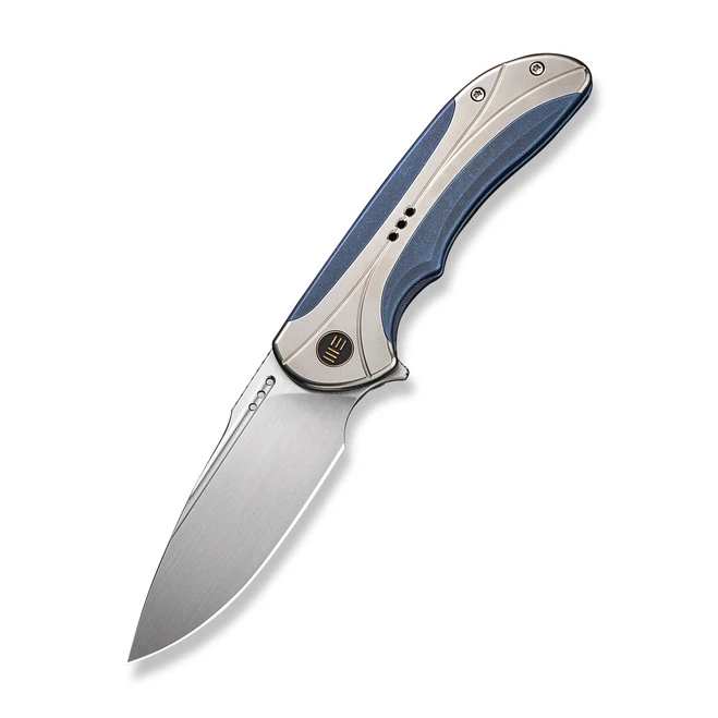 WE Equivik Folding Knife Blue Polished Bead Blast Titanium Handle 20CV Drop Point Plain Edge Hand Rubbed Satin Finish WE23020-3 3 WE Equivik Folding Knife Blue Polished Bead Blast Titanium Handle 20CV Drop Point Plain Edge Hand Rubbed Satin Finish WE23020-3