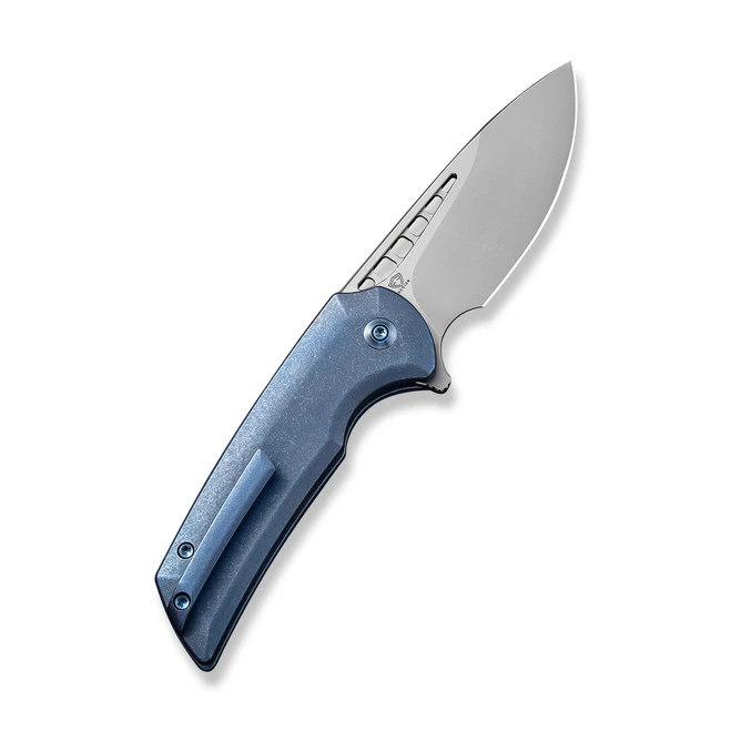 WE Mini Malice Folding Knife Blue Titanium Handle 20CV Drop Point Plain Edge Silver Bead Blast Finish WE054BL-3 4 WE Mini Malice Folding Knife Blue Titanium Handle 20CV Drop Point Plain Edge Silver Bead Blast Finish WE054BL-3 - Image 2