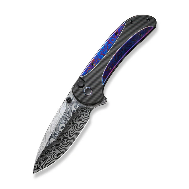 WE Zizzit Folding Knife Black Flamed Titanium/Timascus Handle Damasteel Drop Point Plain Edge WE23031-DS1 3 WE Zizzit Folding Knife Black Flamed Titanium/Timascus Handle Damasteel Drop Point Plain Edge WE23031-DS1