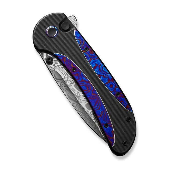 WE Zizzit Folding Knife Black Flamed Titanium/Timascus Handle Damasteel Drop Point Plain Edge WE23031-DS1 6 WE Zizzit Folding Knife Black Flamed Titanium/Timascus Handle Damasteel Drop Point Plain Edge WE23031-DS1 - Image 4