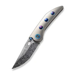 WE Attor Folding Knife Polished Bead Blast Flamed Titanium/Timascus Handle Damasteel Plain Edge WE23037-DS1