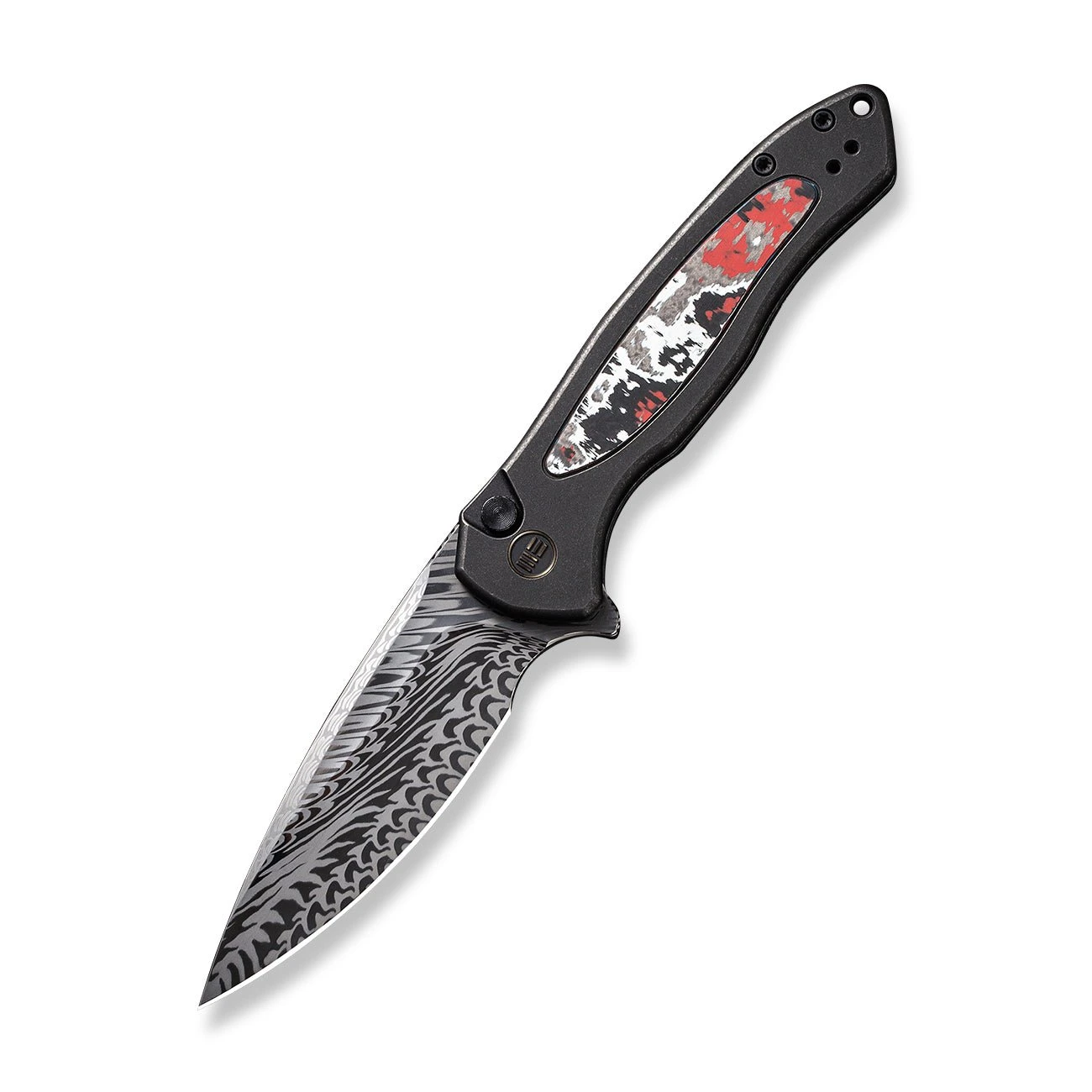 WEKNIFE Button Lock Kitefin Flipper Knife Black Titanium Handle With Nebula Fat Carbon Fiber Inlay (3.22" Fafnir Damasteel Blade) WE19002N-DS1 5 WEKNIFE Button Lock Kitefin Flipper Knife Black Titanium Handle With Nebula Fat Carbon Fiber Inlay (3.22" Fafnir Damasteel Blade) WE19002N-DS1 - Image 3