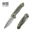 WEKNIFE Button Lock Kitefin Flipper Knife Green Titanium Handle With Jungle Wear Fat Carbon Fiber Inlay (3.22" Hand Polished Satin CPM 20CV Blade) WE19002N-2